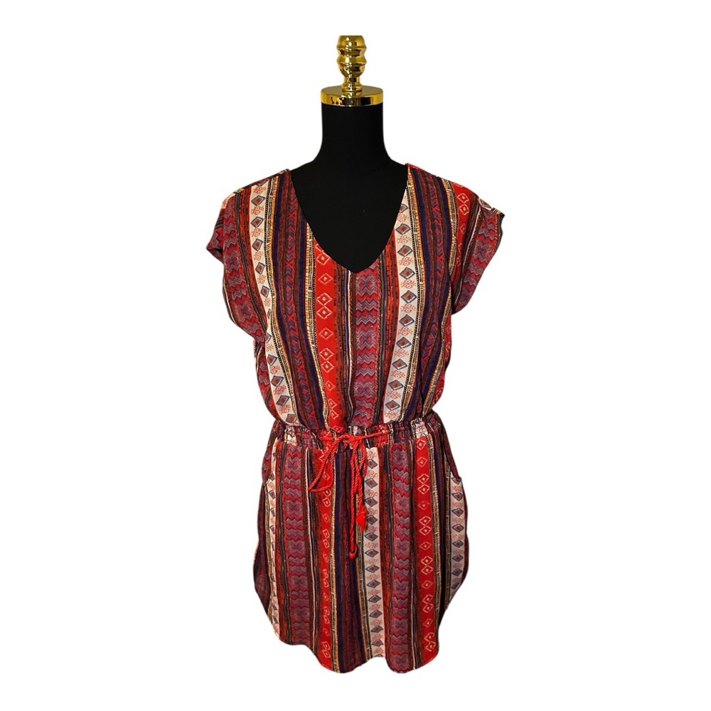 Fun & Flirt Red and Black Bohemian Striped Dress Size Large